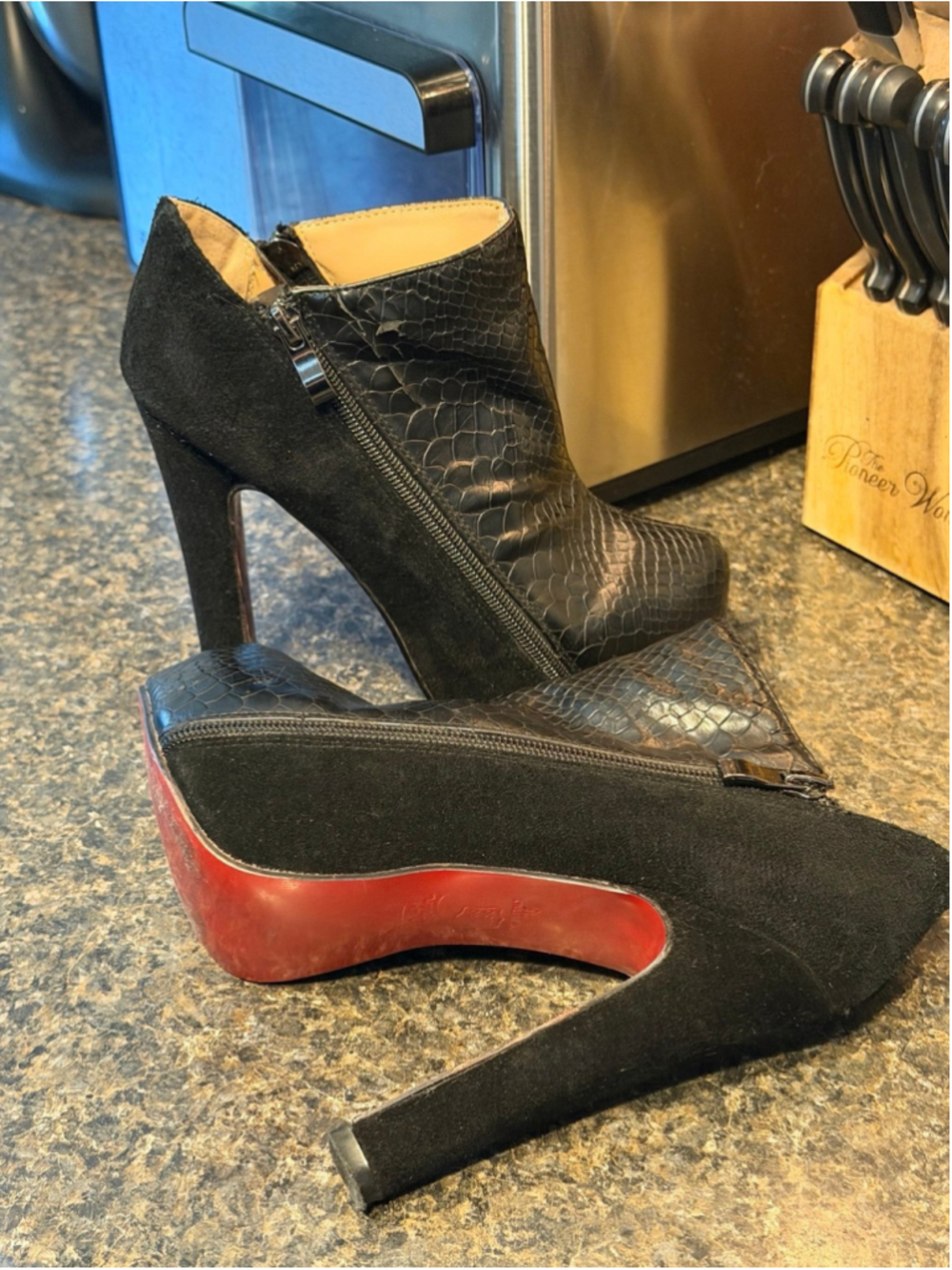 CHRISTIAN LOUBOUTIN Embossed Croc Black Boots